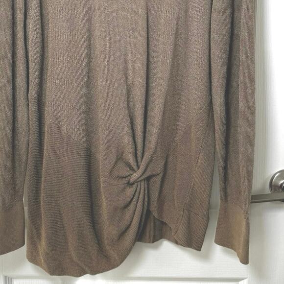 Chico’s Size 3 Twist Knot Front Tan Brown Long Sleeve Sweater Top Women’s US XL - Picture 4 of 10